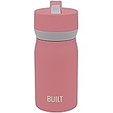 BUILT Cascade Double Wall Vacuum Insulated Stainless Steel Wide Mouth Water Bottle with Comfort Grip and Straw Lid and Carry Handle, 12 Ounces