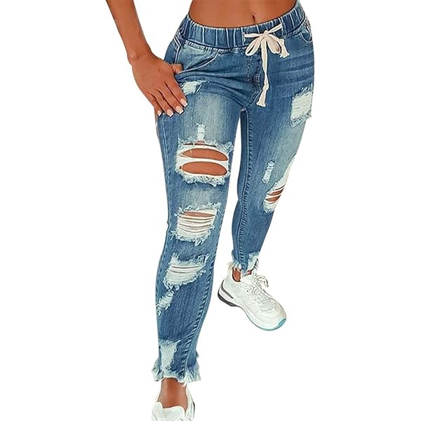 Jeans Ajustados De Cintura Alta Rasgados Para Mujer | Mezclilla Elástica | Color Blanco Talla 10 US