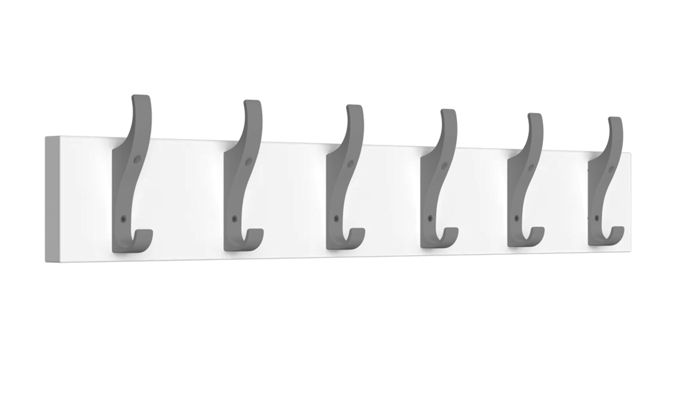 Toughook PerfectFit Hook Rail for Bag, Coat, Hat, Keys, Scarf - Wall Mounted White Laminate Rack - Ideal for Schools, Home and Work (6 Hook Grey)