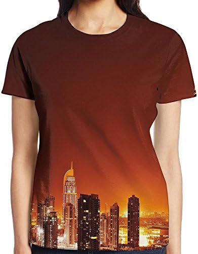 JOEBILL Arabic Dubai Downtown with Cityscape Custom O-Neck Short Sleeve Tees Tops T-Shirt for Girl Women White