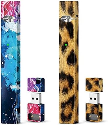 (2 Pack) Leopard Print & Waves Skin Warp for Juul Vape, FONTAR Vinyl Decal Sticker Anti-stratch Protective Cover