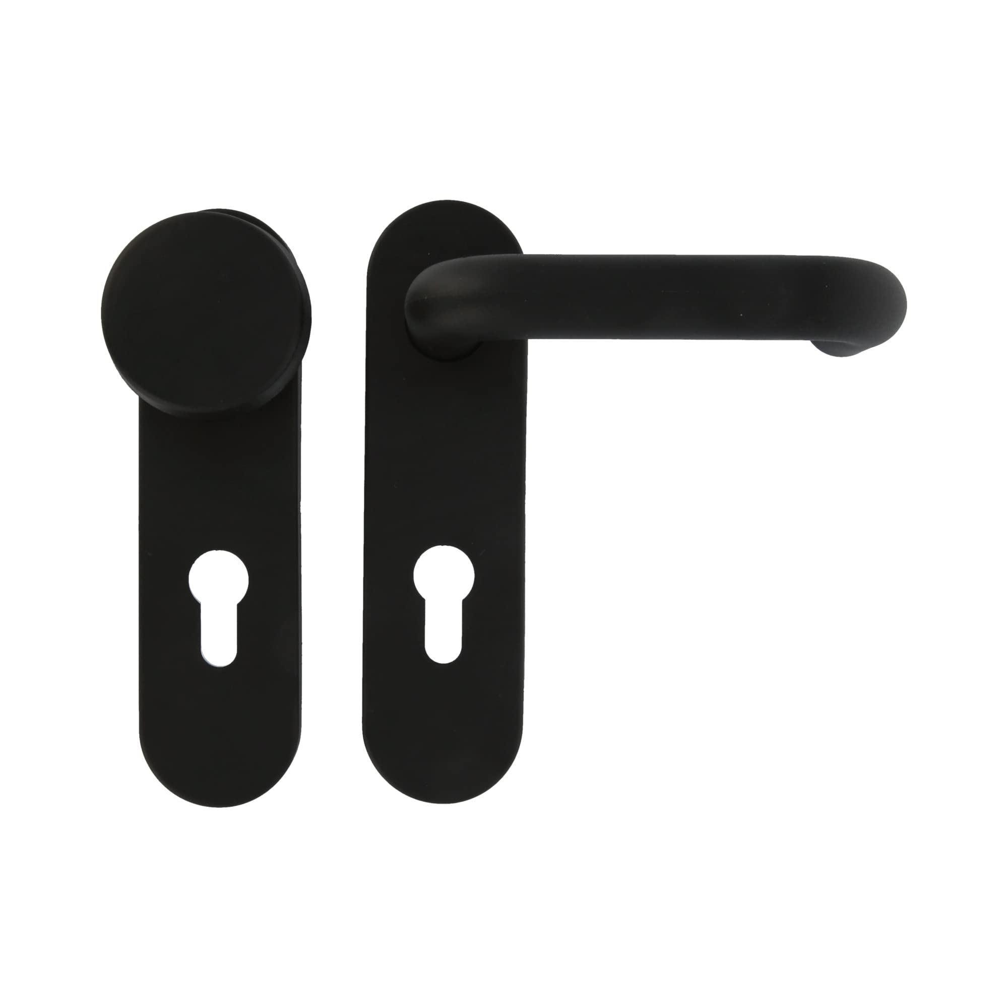 Amig – Door Handles with Backplate and Fixed Knob for Door – Interior Handle with Security Exterior Knob – Plate 172 x 46 mm – 9 mm Spindle – Steel with Black Polypropylene — image 1