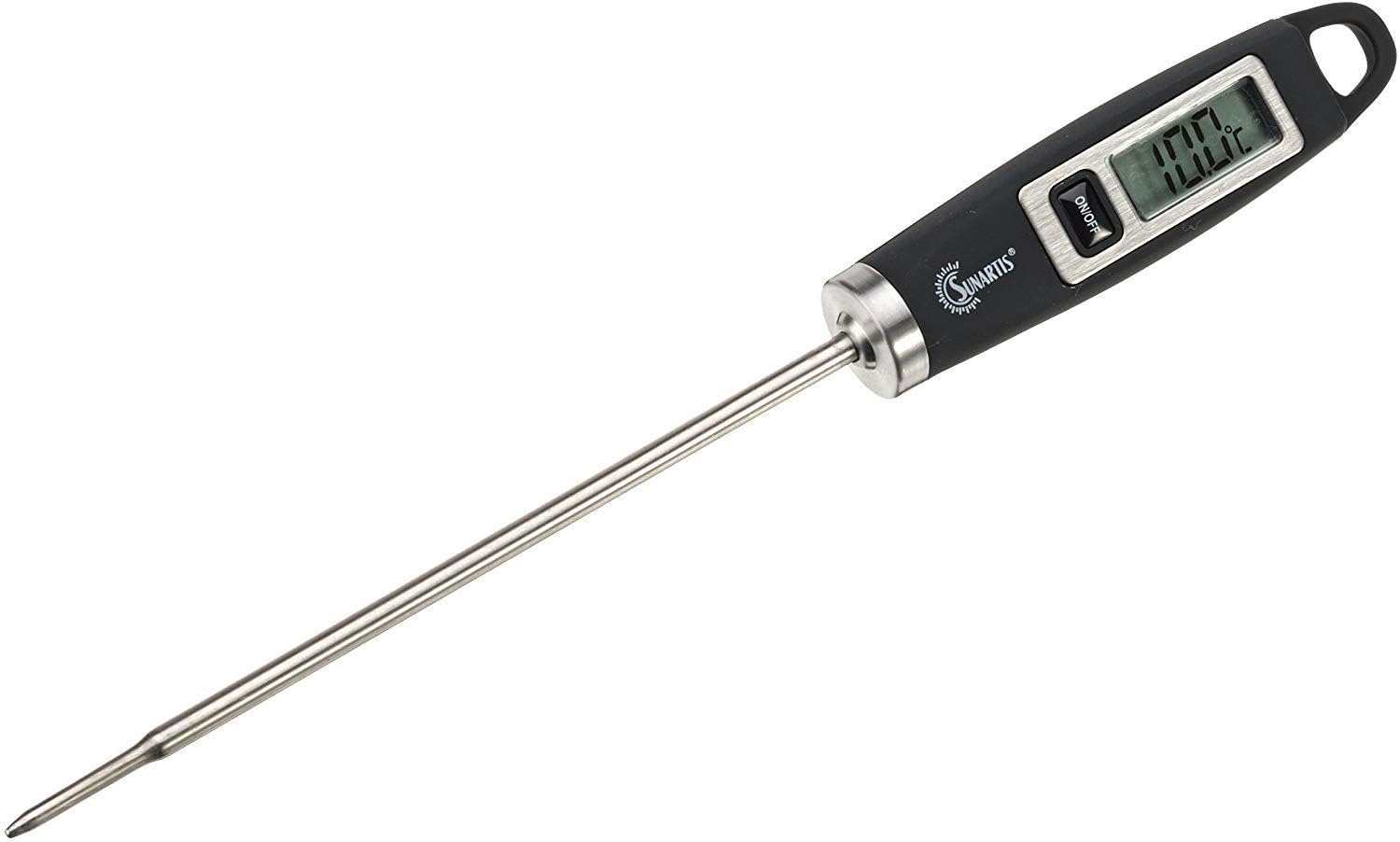 Sunartis Digital Household Thermometer Precise Thermometer for Food and Drinks Meat Thermometer with Temperature Display in °C or °F and Wide Measuring Range Black 20x2cm