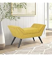 Adeco Modern Upholstered Fabric Ottoman Bench Tufted Entryway Accent Bench with Wooden Legs and N...