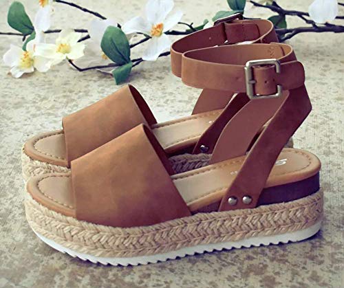 Ecolley Strappy Sandals for Women Flat Wedge Open Toe Espadrille Platform Lightweight Size 41