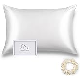 ALASKA BEAR Silk Pillowcase Envelope Closure, 22 Momme 100 Percent Long Overlap Sleeve Mulberry Silk Pillow Case Foldover Design, Machine Washable and NO Zipper, Queen (1, Cool White)