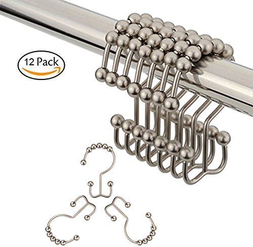 12Pack Metal Double Glide Curtain Rings Rustproof Heavy Duty Matte Nickel Bathroom Double Shower Curtain Hooks Friction Free Kitchen Bedroom Home Collection Csteinhof