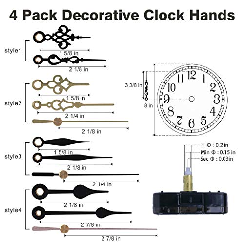 EMOON 2 Pack Clock Movement Mechanism with 4 Pairs of Short Hands