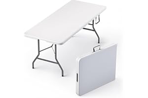 GENERIC 6ft Portable Folding Table Heavy Duty – White Plastic Picnic Party Table with Handle for Camping, Backyard BBQ, Vendor Events, Christmas Use