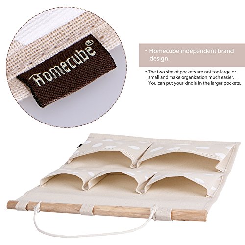 Homecube Linen Cotton Fabric Wall Door Cloth Hanging Storage Bag Case 5 Pocket Home Organizer (White Polka Dots) - Thumbnail 2