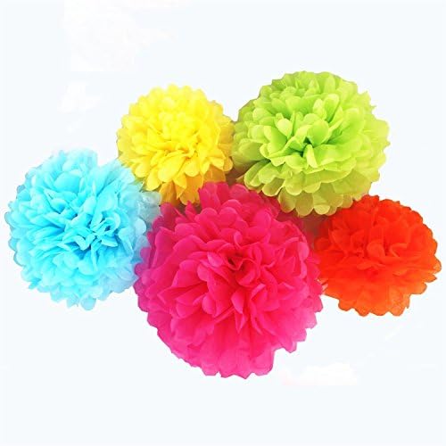 Assorted Colors Tissue Paper Pom Poms 15 PCS Wedding, Birthday & Party Decorations(10 Inch, 12 Inch, 14 Inch)