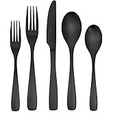 Bettlife Matte Black Silverware 20 Piece, Spoon and Fork Set, Kitchen Cutlery Set for New Apartment, Stainless Steel, Dishwasher Safe