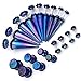PiercingJ Mens Womens 10 Pairs Mixed Size Acrylic Taper & Barbell Round Stud Fake/Cheater/Illusion Plug Earrings Set 6g-00g Look (Blue)