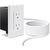 ELECPOW in-Wall Outlet Relocation Kit &amp; Recessed TV Outlet Box | Power Extender for Unreachable Outlets, Cable Concealer System to Hide TV Cords, 2 AC Outlets, Tool-Free Installation, White