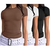 VELISDE Women's 3 Pack Short Sleeve Shirts Basic Slim Fit Crop Tops Going Out Tops 2026 Spring Summer Tight Tees Y2k