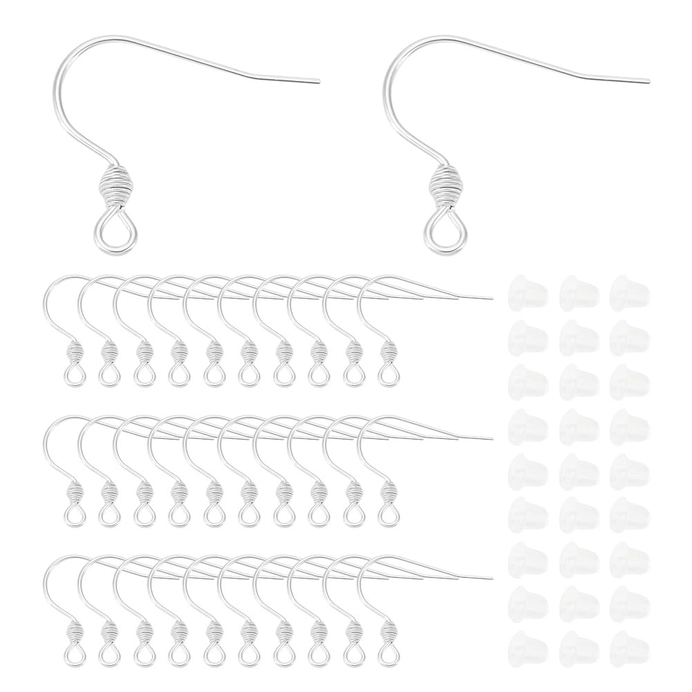UNICRAFTALE About 100 Sets Silver 304 Stainless Steel Earring Hooks with Plastic Ear Nuts French Ear Wires Fish Hook Earring Findings for Jewelry Making Pin 0.8mm