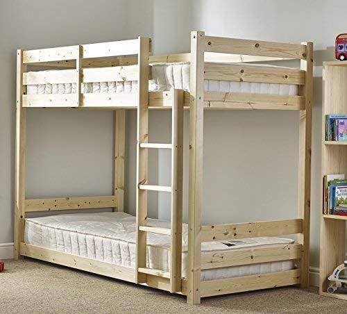 STRICTLY BEDS&BUNKS Pluto Low Classic Bunk Bed, Heavy Duty Solid Pine 3ft Single - Suitable for Adults and Children