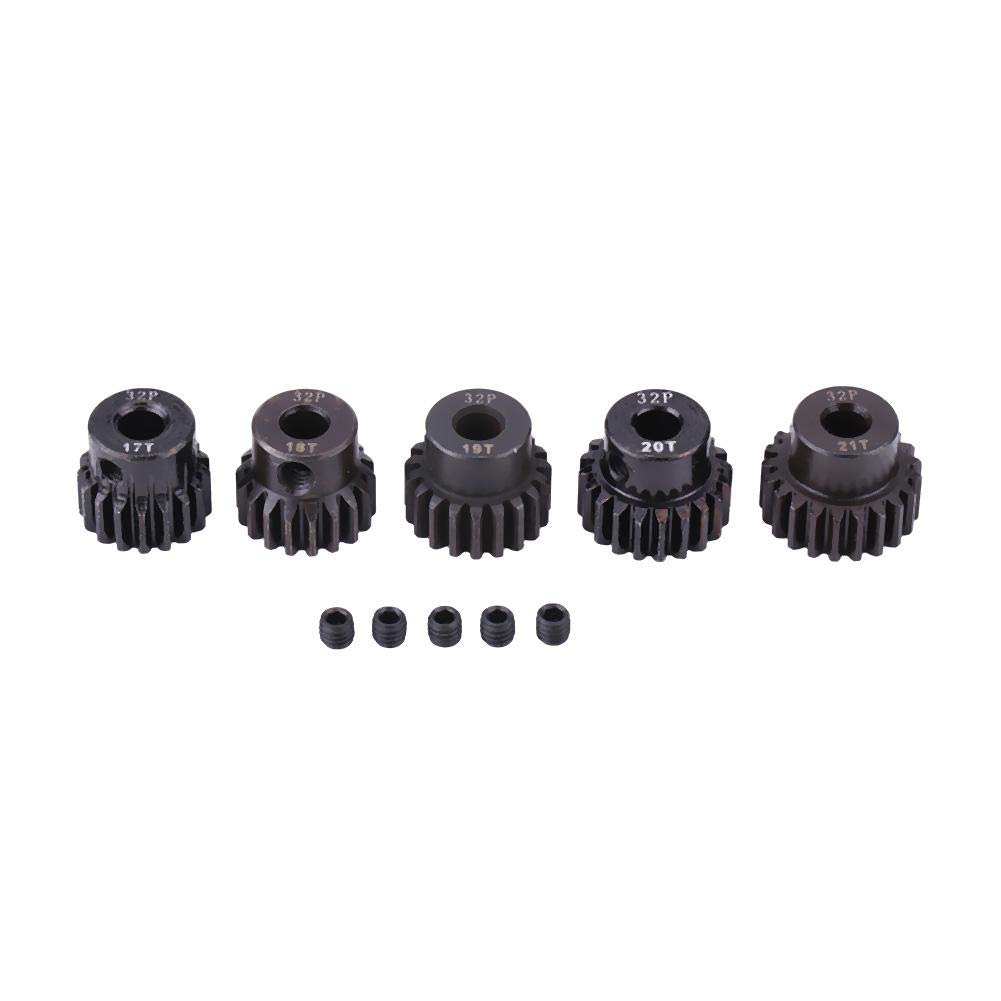 RC Car Motor Gears, 5pcs 32DP ￠5mm 17T-21T Steel Motor Gears Pinions Parts Set for 1/8 RC Car Motor