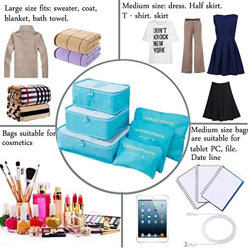 M-jump Clothes Storage Bags Packing Cube Travel Luggage Organizer Pouch,6 Set Travel Multi-functional Clothing Sorting Packages (Sky blue) 3 M-jump Clothes Storage Bags Packing Cube Travel Luggage Organizer Pouch,6 Set Travel Multi-functional Clothing Sorting Packages (Sky blue)