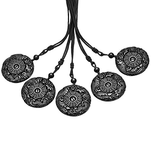 KYEYGWO Schwarzer Obsidian Kristall Stein Anhänger Halskette für Unisex Healing Glücklicher Tier Halskette für Reiki mit verstellbarem Seil, 66 cm-70 cm – Bild 4