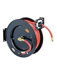 ReelWorks L815153A Compresor de aire retráctil de acero enrolladora de manguera de agua con manguera de goma de 3 8 pulgadas x 50 pies, 300 libras por pulgada cuadrada como máximo