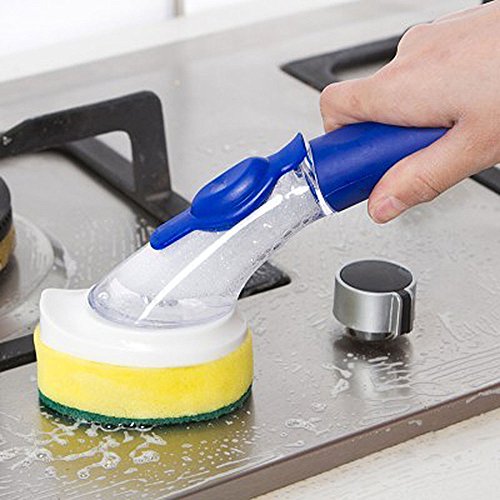 SYOOY Multifunctional Cleaning Brushes Scrub Brush Long Handle Kitchen Multipurpose Scrubber with 1 Replacement Brush Head Blue 9"L x 6.3"W