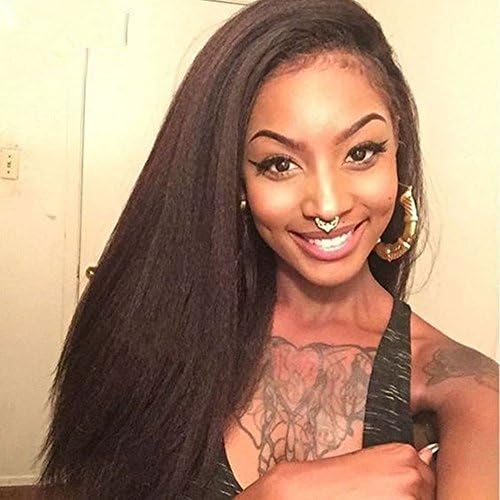 Kinky Straight 100% Brazilian Virgin Hair natural black color Lace Front Human Hair Wig for Black Women (16 inch)