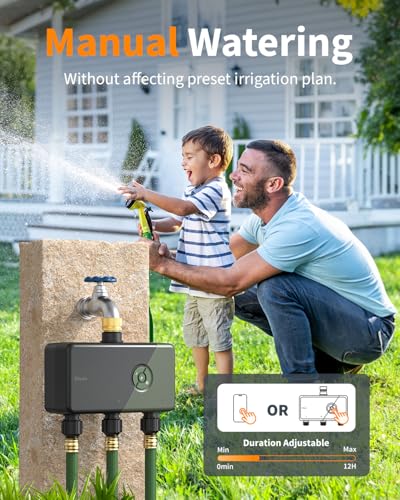 Diivoo 3 Zone Smart WiFi Water Timer, Brass Inlet WiFi Sprinkler Timer Compatible with Alexa/Google, 18 Programs, Misting/Timed Modes, Rain Delay, 3 Outlets for Garden Hose Irrigation