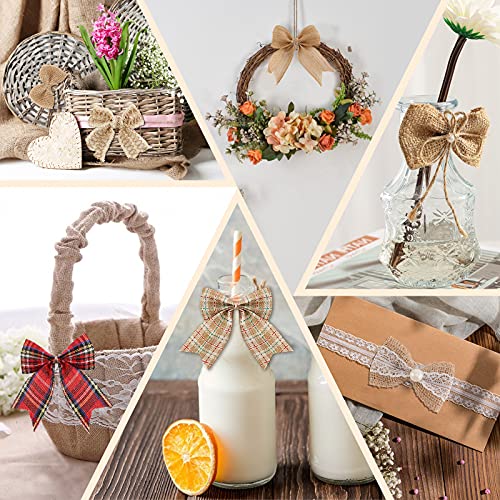 17 PCS Burlap Bow Jute Bow Lace Bowknot for Wedding Party Decor Home Embellishment DIY Crafts