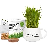 Organic Cat Grass Growing kit with Organic Seed Mix, Organic Soil and Cat Planter. Natural Hairball Control and Remedy. Manufactured in The USA.