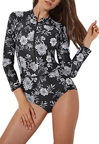 Diliflyer Women's Long Sleeve Rashgaurd Modest One Piece Swimsuit Bathing Suit