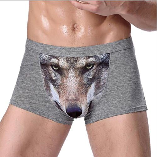 SHOWEET Mens 3D Wolf Owl Bulge Pouch Boxer Briefs Underwear (XL(26-38), Gray Wolf)
