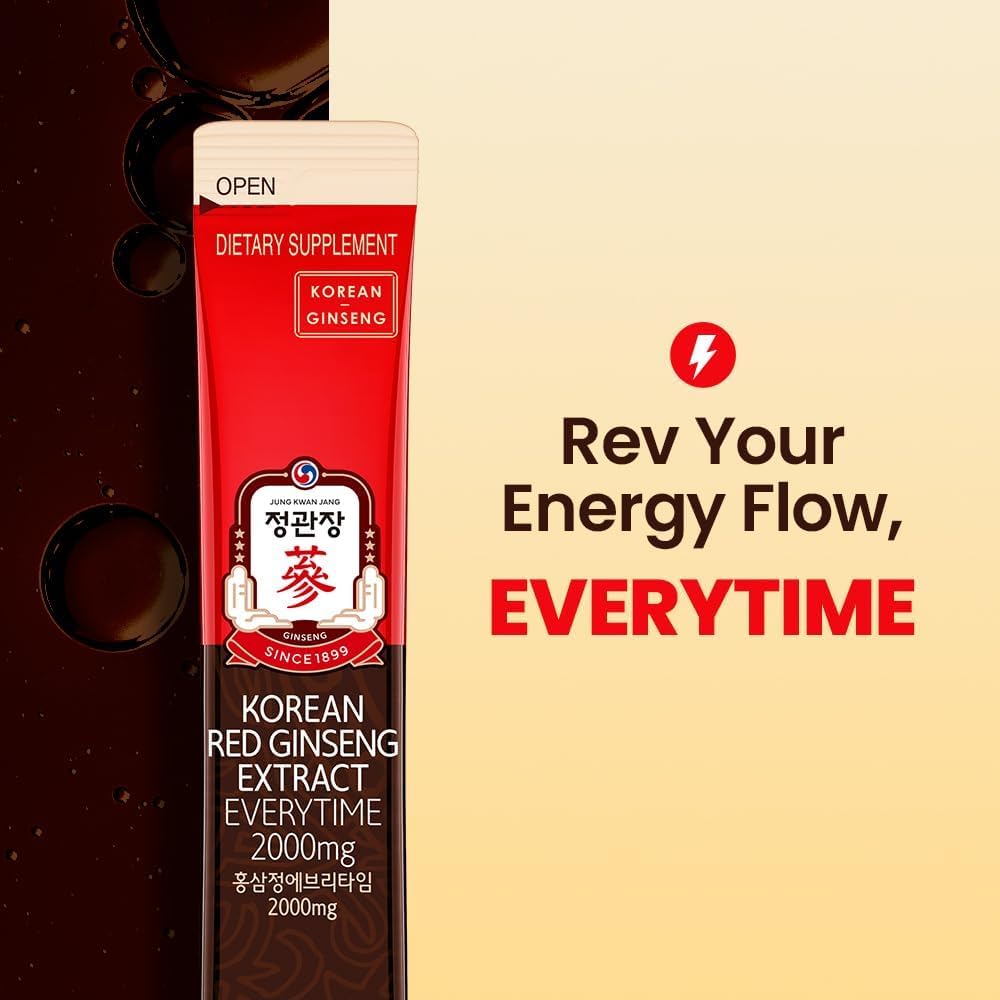 JUNG Kwan Jang Korean Red Ginseng Extract Everytime 2000mg | Panax Ginseng Supplement | Red Ginseng, Giseng Drink, Korean Food | Boost Energy, Immunity | 10 Count