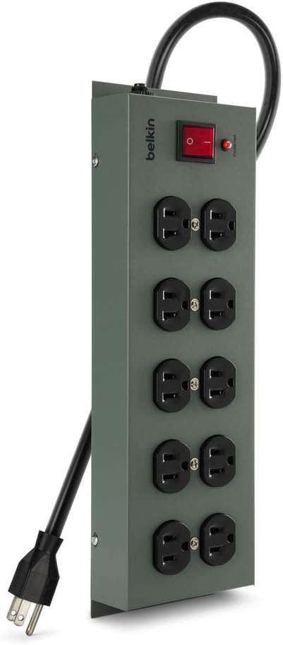 Belkin Power Strip Surge Protector - 10 AC Multiple Outlets, 15 ft Long Heavy Duty Metal Extension Cord with Wall Mount Holes for Home, Office, Travel, Computer Desktop, Laptop & Phone Charging Brick: Home Audio & Theater