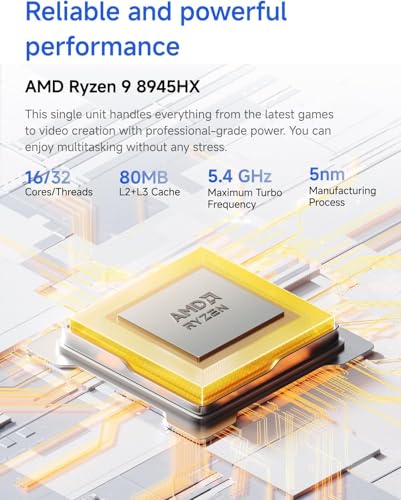 MINISFORUM G1 Pro Gaming Mini PC, Ryzen 9 8945HX, 16C/32T up to 5.4GHz, GeForce RTX 5060 8GB GDDR7,32GB DDR5, 1TB SSD, 5GbE, Wi-Fi 7, Quad 4K, 245W Performance Compact Desktop