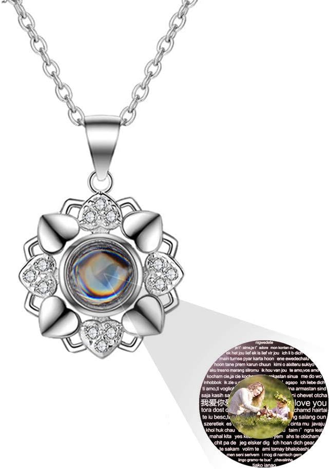 a266XDKSJKCustom Photo Projection Necklace Personalized I Love You Necklace 100 Languages for Girlfriend Memory Pendant Necklace for Women