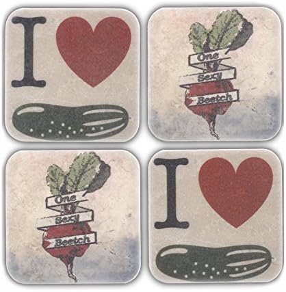 VolinShop magnetic coasters for drinks Set of 4, Glow in Dark "I LOVE CUCUMBER" Coasters for Use on Bars or in Your Kitchen