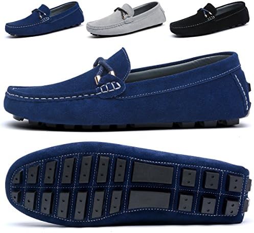 SONLLEIVOO Men's Penny Loafers Moccasins Suede Casual Shoes Sneakers Loafers Slip On Flats Shoes(9.5,Blue)