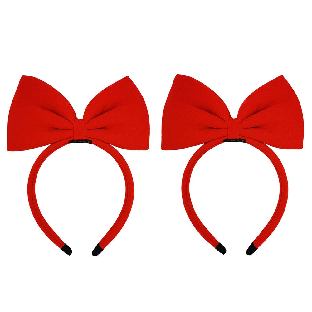 CHuangQi Red Bow Headbands for Halloween Costume, Cute Large Hair Band for Cosplay or Theme Party Dress Up, Pack of 2
