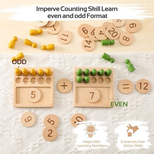 AM ANNA Wooden Counting Peg Board - Kindergarten Math Operation Number Toy for Toddlers - Montessori Educational Gift for 2-4 Year Old Boys and Girls