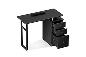ABTSalon Nail Table for Nail Tech Desk Acetone Resistant Nail Table Station with Drawers (Black)
