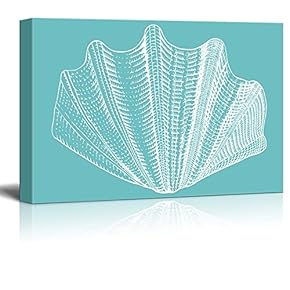 Canvas Wll Art - Seashell on Teal Background - Giclee Print and Stretched Gallery Wrap | Modern Home Art Ready to Hang - 12"x18"