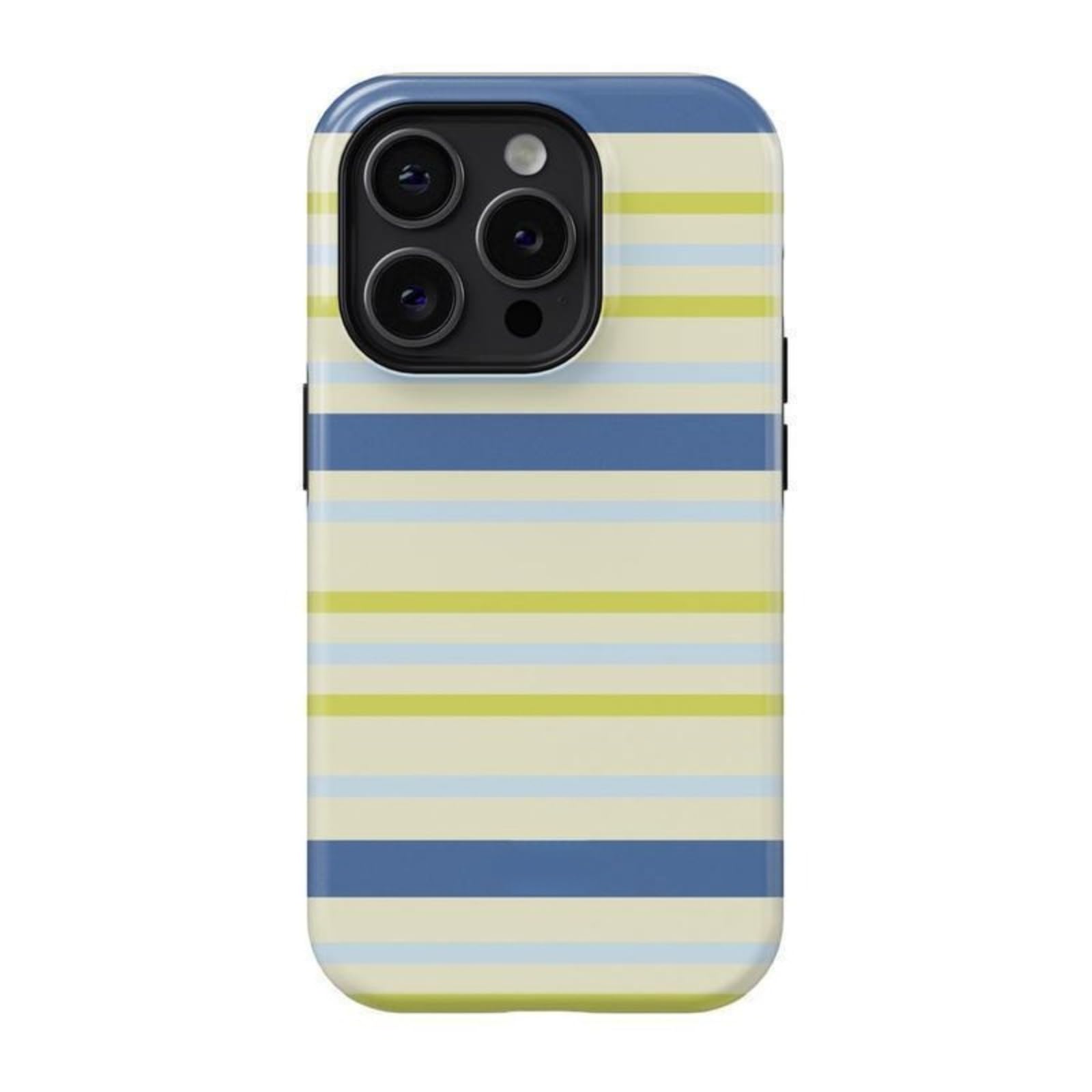 SUMALAY Retro Colorful Plaid & Stripe Phone Case - Raised Camera Protection, Multi-Color Preppy Versatile Style for iPhone (Blue Yellow Light Stripe, iPhone 17)