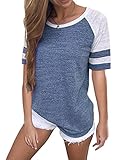 Famulily Women's Short Sleeve Baseball Tee Shirt Crew Neck Colorblock Striped Tops(#2 Blue,X-Large)