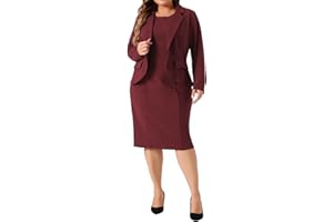 Agnes Orinda Plus Size Dress Suits for Women Two Piece Outfits Blazers Jacket and Sleeveless Dress Business Casual Suit Sets