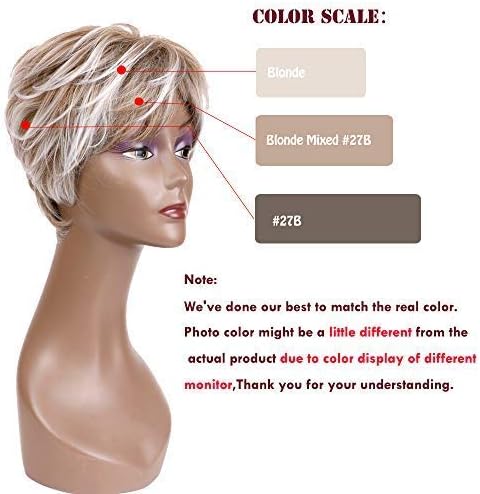 Creamily Short Blonde Wigs for Women Pixie Cut Wigs with Bangs Natural Straight Layered Synthetic Hair Short Wig for Women Daily Cosplay Party Halloween Wig Blonde Mixed Brown - Image 5