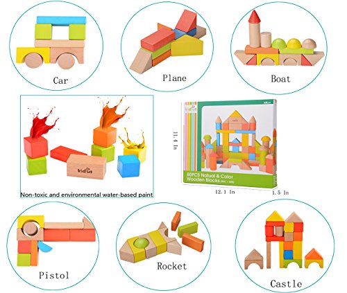 image for KAJA Classic Wooden Building Blocks Sets 80 Pcs Blocks for Toddlers Ed