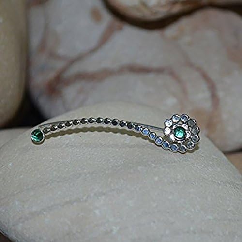 Emerald EAR CLIMBER Earring // Silver Ear Cuff - Pin Earrings - Ear Wrap - Bar Studs - Earcuff - Post Stud Earrings