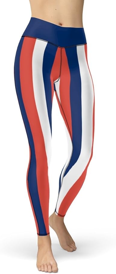 blue and white vertical striped leggings