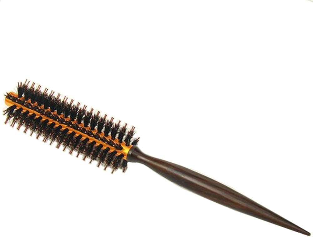 Round Hair Brush Thermal Aluminum Barrel with Natural Boar and Nylon Bristles with Wooden Handle, Small Volumizing Hair Brush - 1.6 Inch Diameter (8 Row)